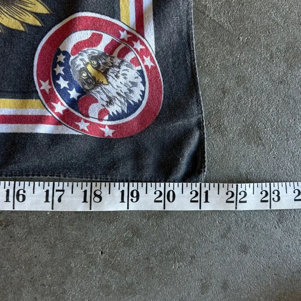 Vintage USA Bandana Adult 20x21 Faded Black Cotton Eagle Shield Biker 80s